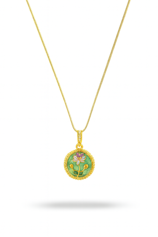 Korean Gold Plated Enamel Lotus Pendant Necklace – Anti-Tarnish - Gift Era Shore
