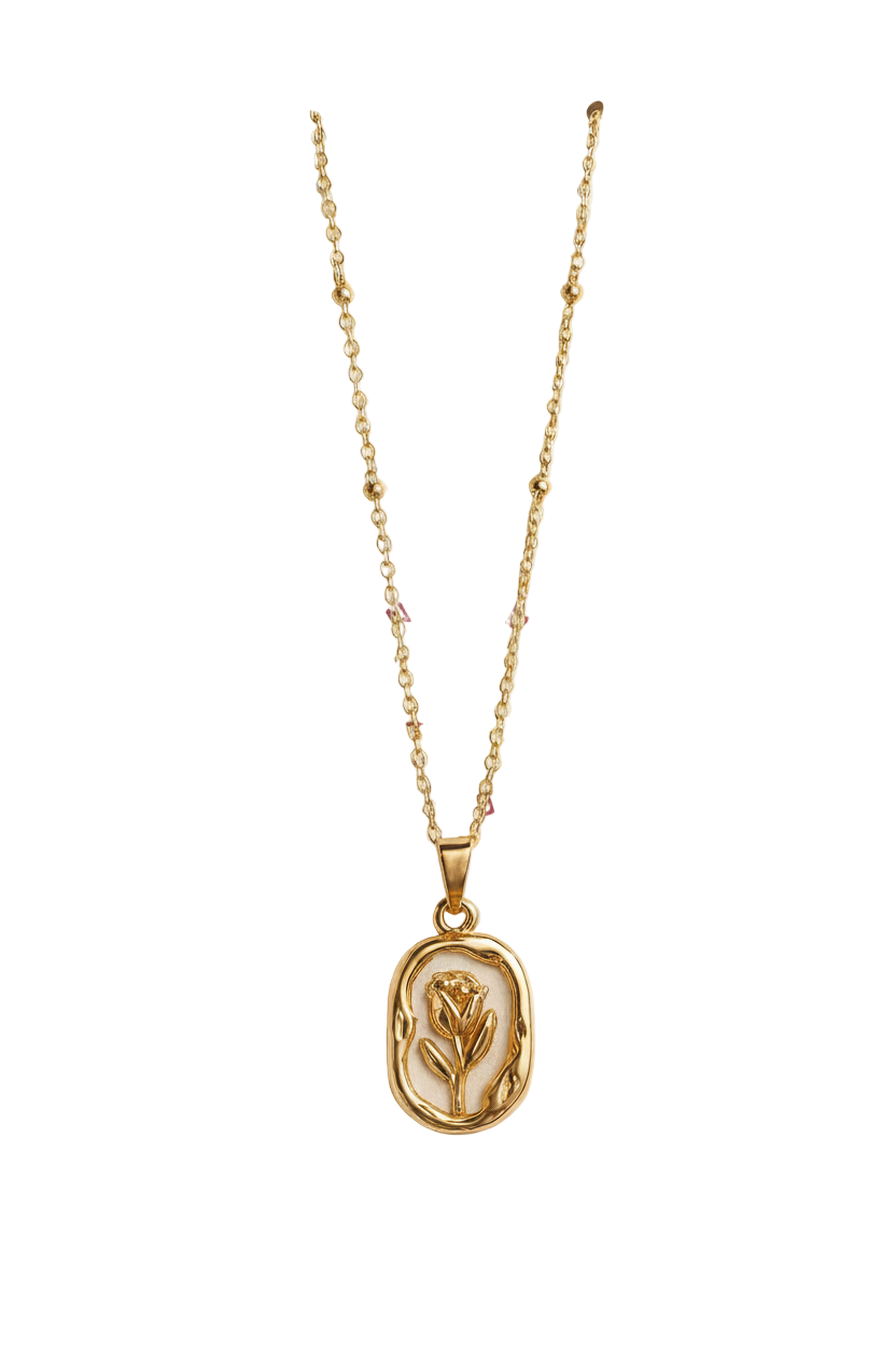 Elegant Korean Anti-Tarnish Gold Rose Pendant Necklace - Gift Era Shore