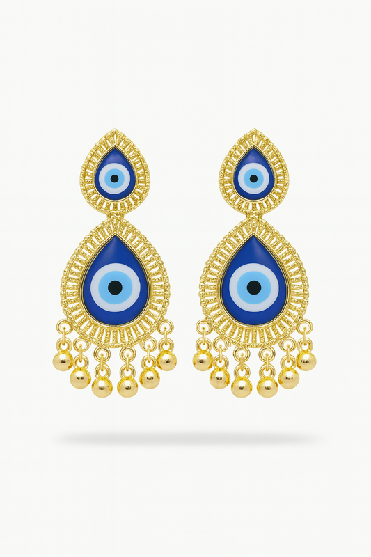 Evil Eye Gold-Plated Oxidised Earrings | Trendy Statement Earrings for Women | Protective Festive & Party Jewellery, Perfect for Gifting