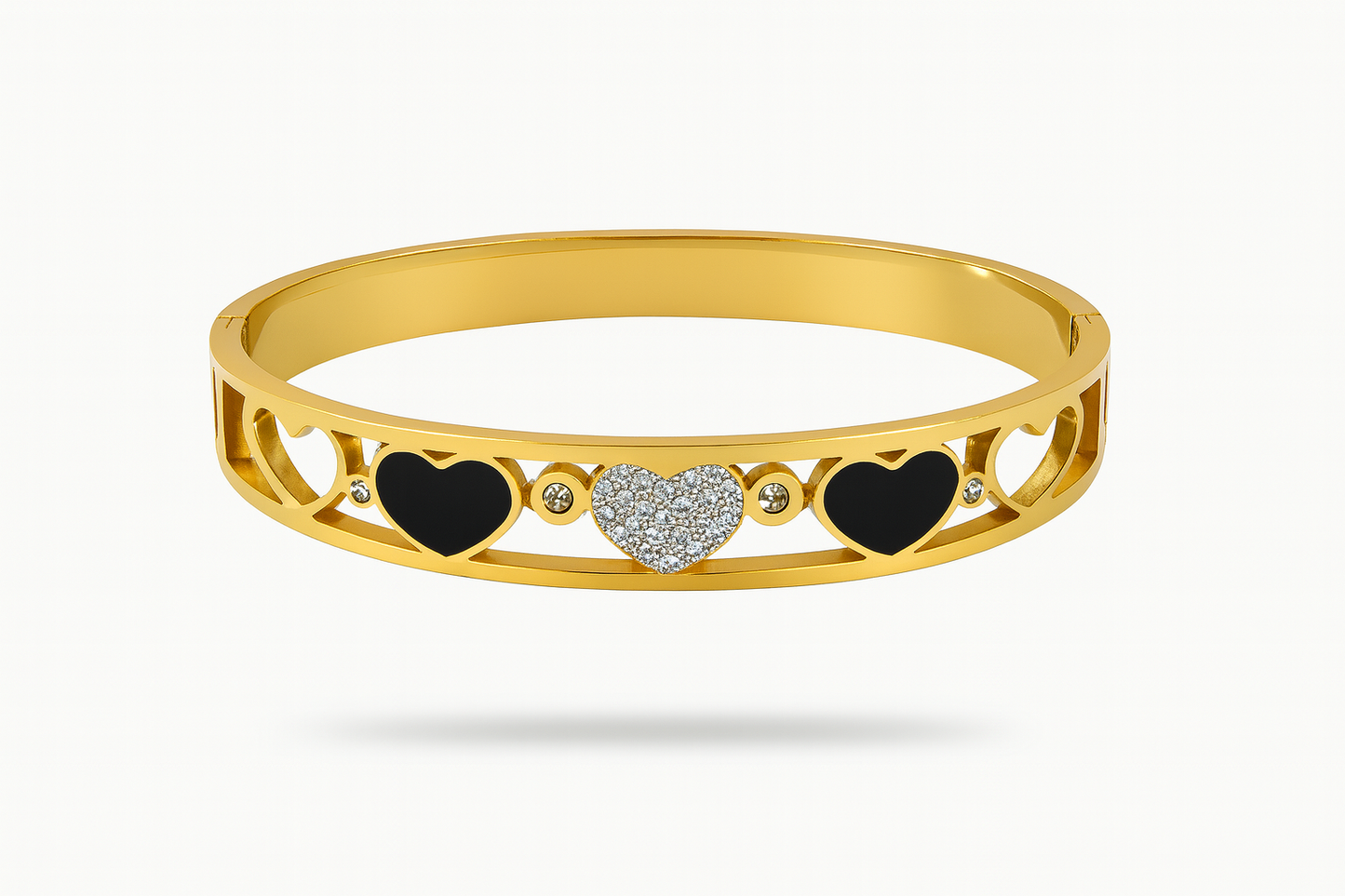 Heart Motif Gold Bracelet with Black & Crystal Accents | Romantic Festive Jewellery - Gift Era Shore