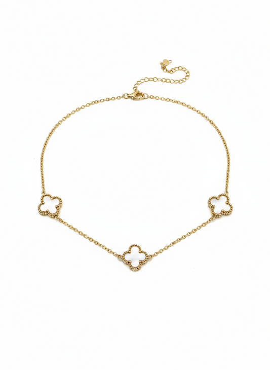 Golden White Clover Anti-Tarnish Necklace