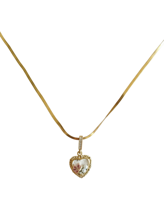 Golden Heart Pendant with Pearl & Floral Detail