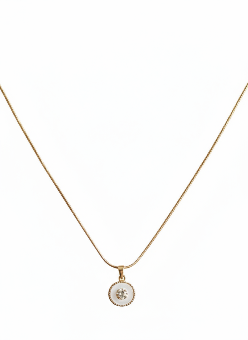 Dainty White Enamel Floral Pendant Necklace