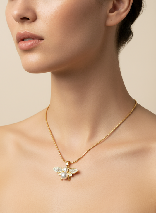 Pave Crystal Bee Pendant Necklace