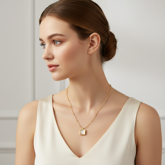 Square Mother of Pearl Pendant Necklace