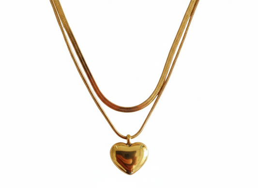 Layered Gold Heart Necklace Set
