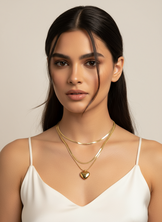 Layered Gold Heart Necklace Set