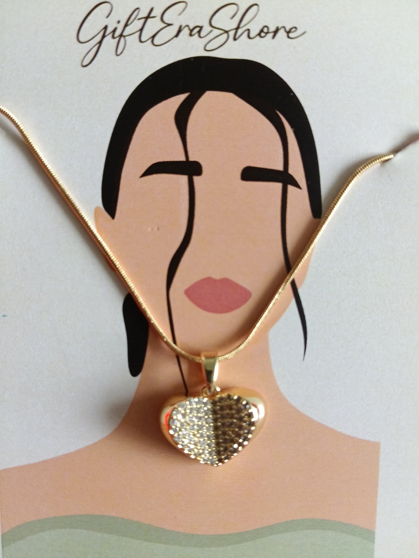 Half Pave Crystal Heart Necklace