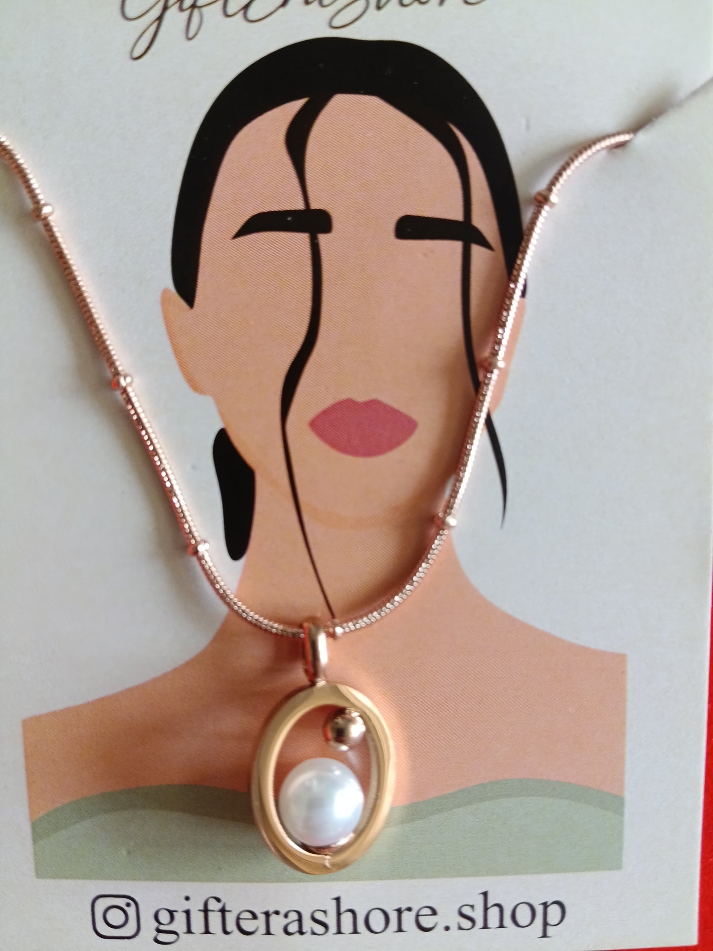 Rose Gold Floating Pearl Oval Necklace