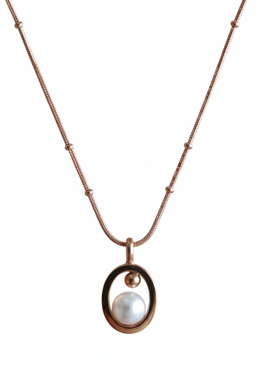 Rose Gold Floating Pearl Oval Necklace
