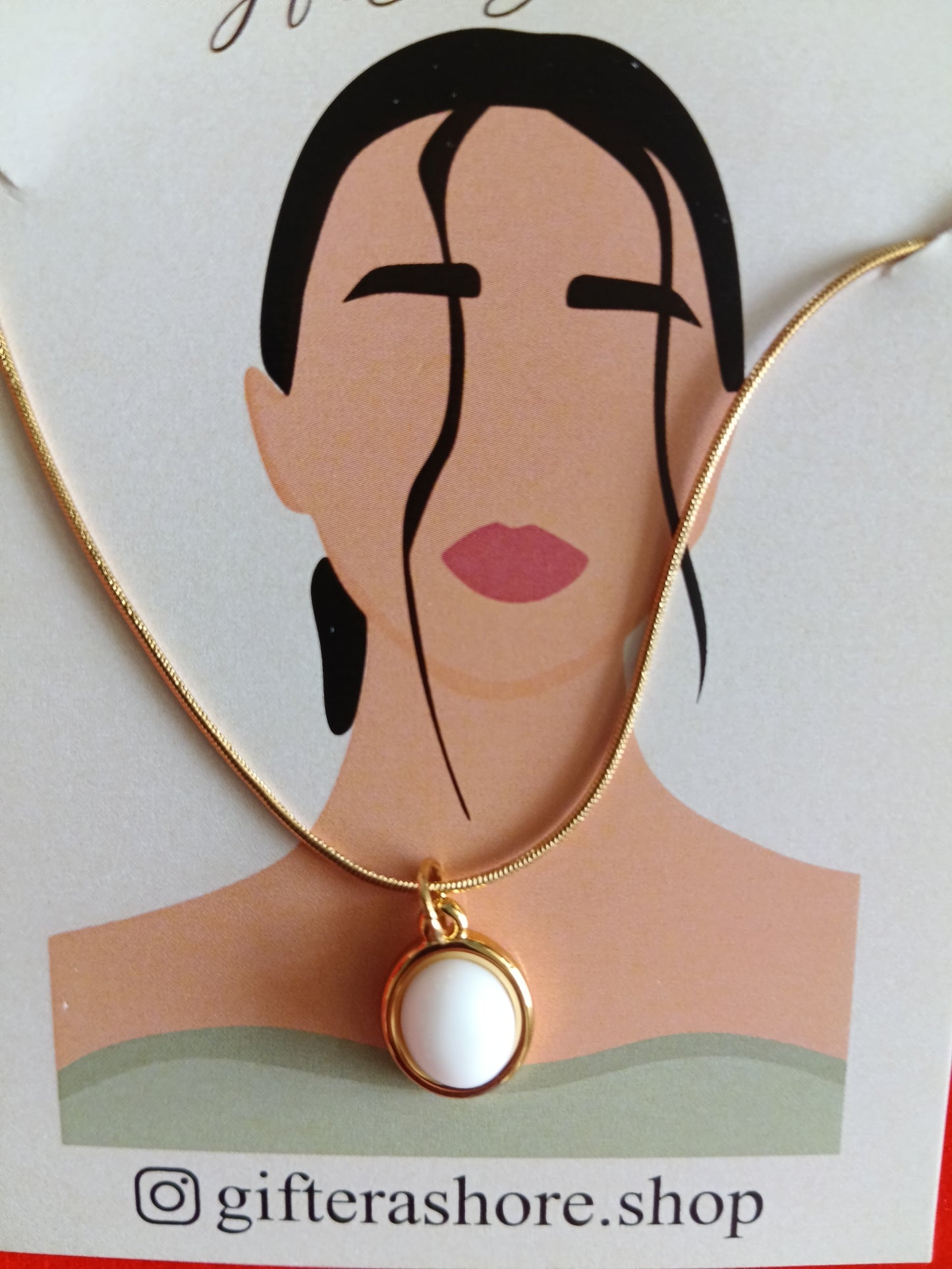 Round Gold-Tone Opalite Pendant Necklace - Gift Era Shore