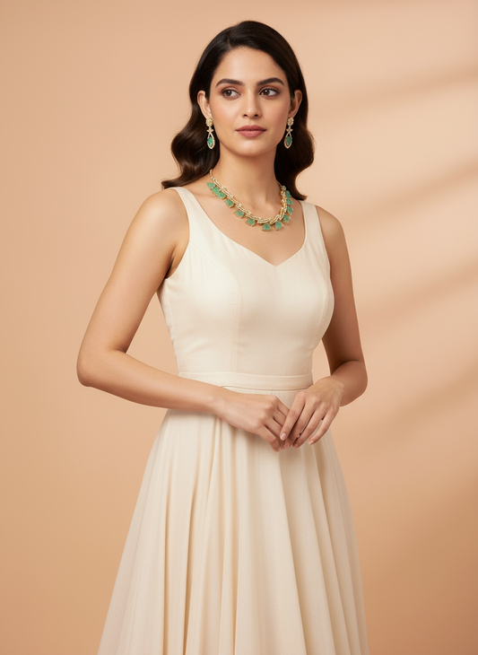 Mint Green AD Stone Teardrop Necklace Set