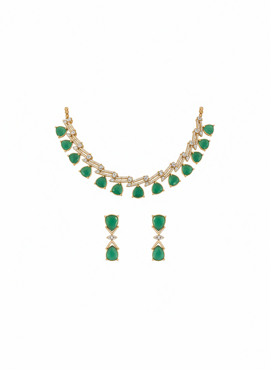 Mint Green AD Stone Teardrop Necklace Set