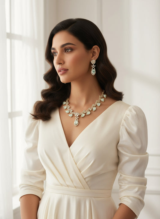 Clear AD Teardrop Stone Statement Necklace and Earring Set
