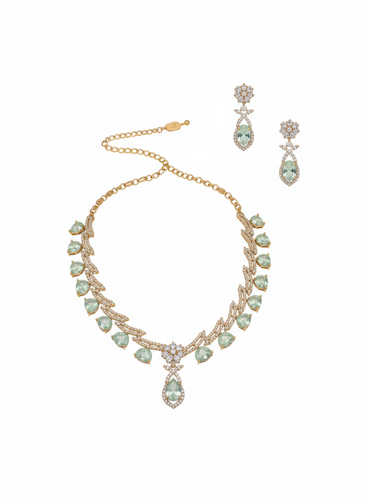 Dazzling Clear AD Teardrop Necklace Set