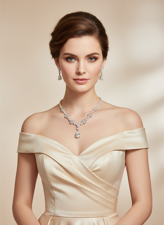 Floral Diamond-Look AD Stone Necklace Set