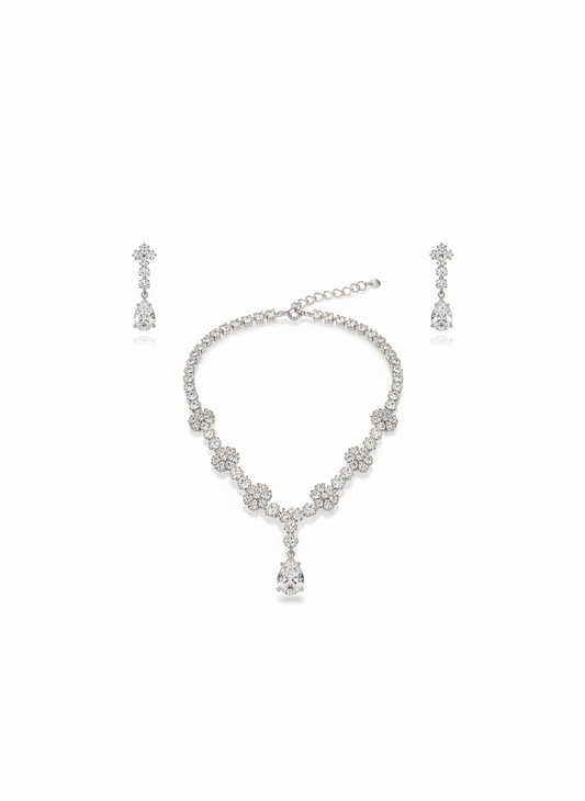 Floral Diamond-Look AD Stone Necklace Set