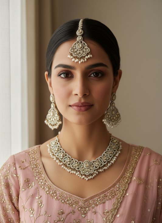 Antique Look Kundan & Pearl Necklace Set