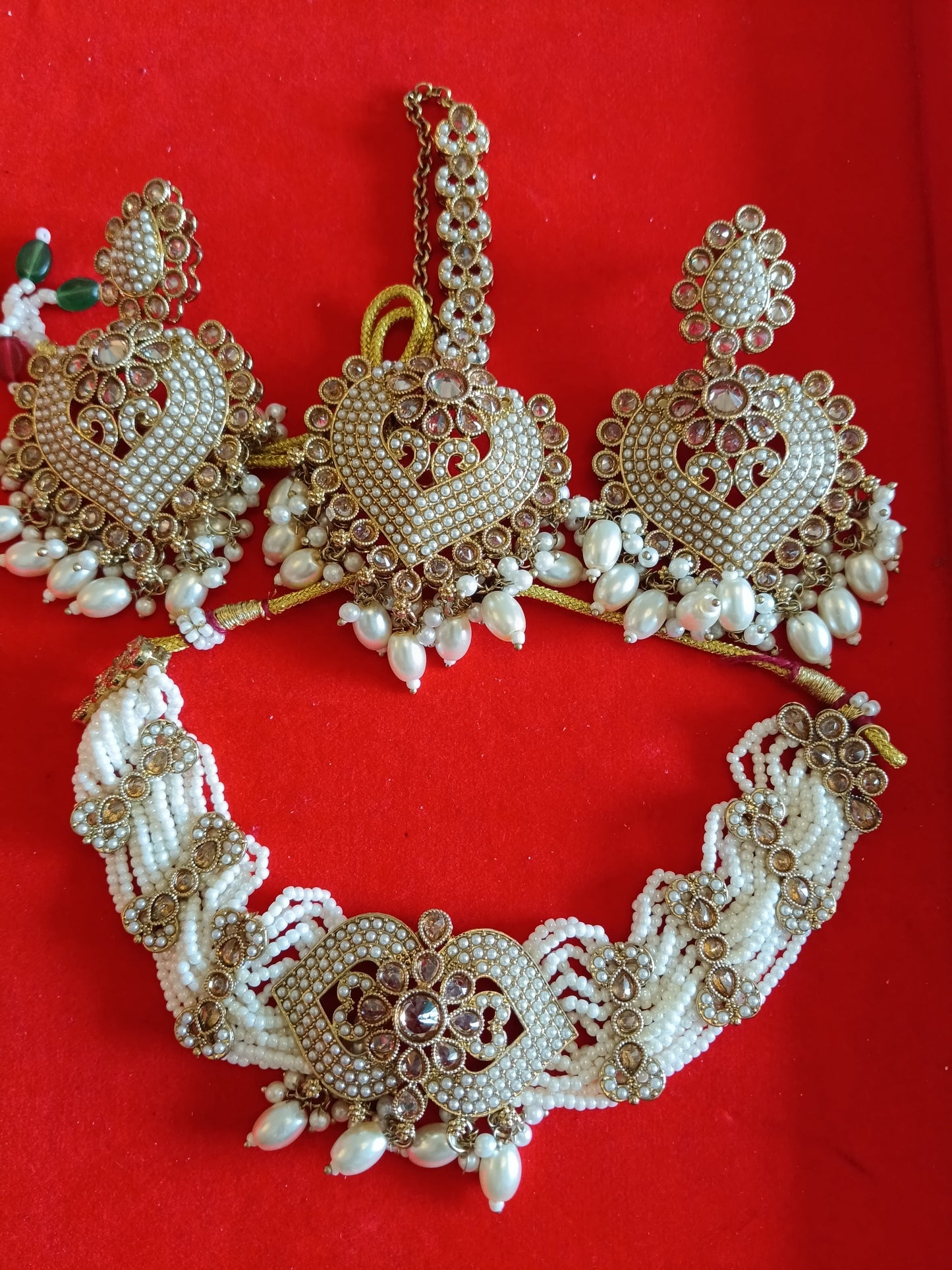Deep Ruby Kundan and Pearl Heavy Choker Set