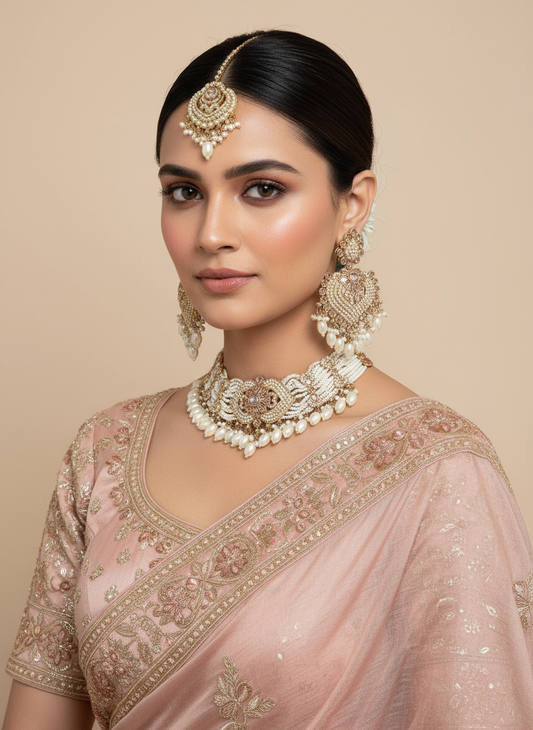 Deep Ruby Kundan & Pearl Heavy Jewelry Set