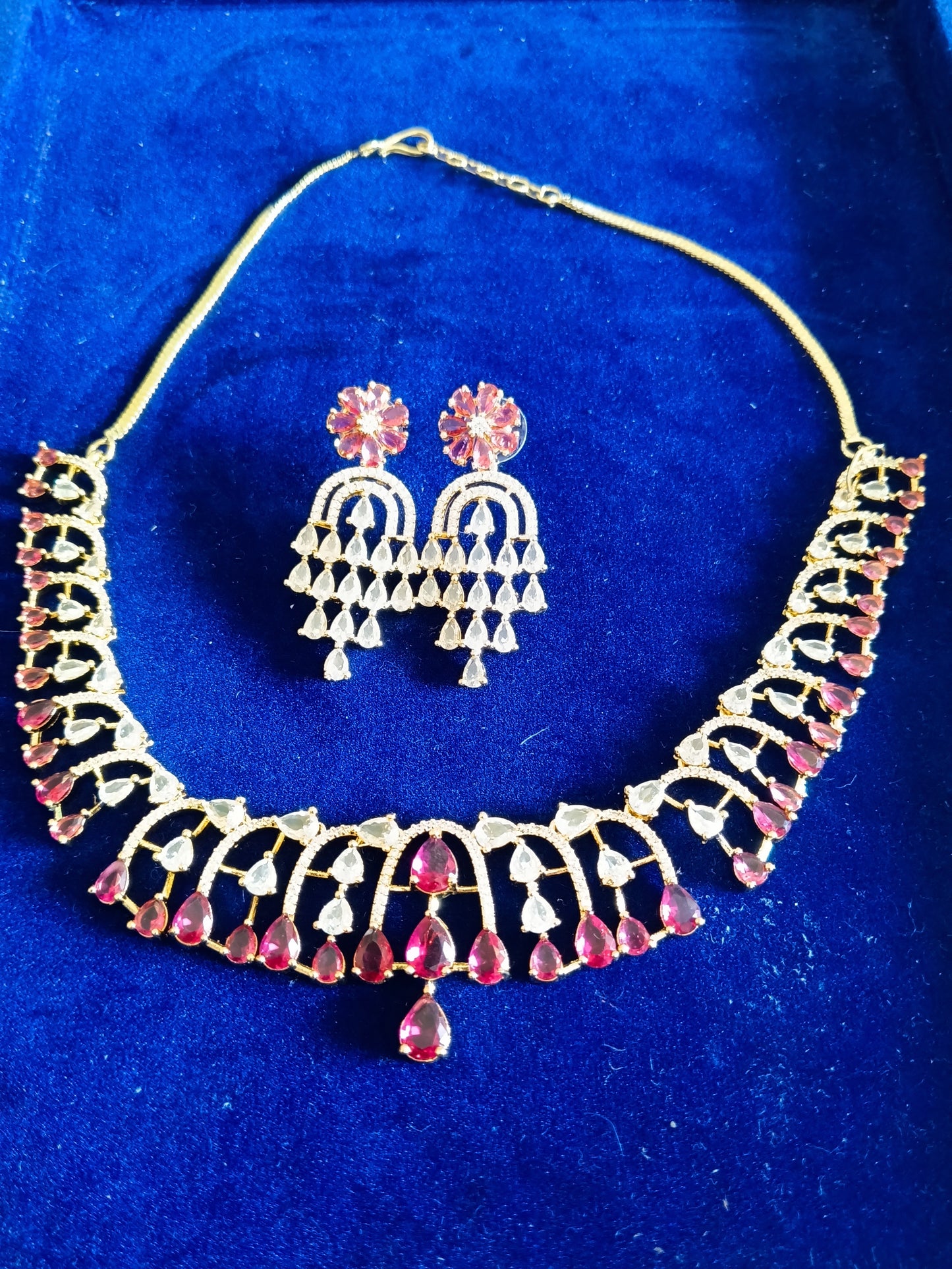 Sparkling Pink & White AD Choker Set - Elegant Lightweight Festive Jewellery