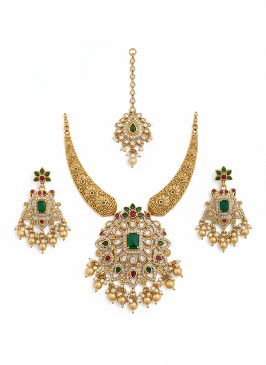 Traditional Gold-Plated Temple Jewelry Set
