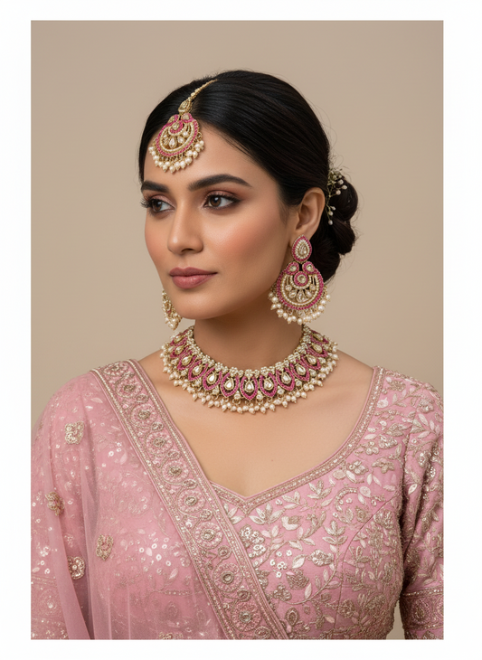 Elegant Kundan & Pearl Choker Set - Multi-Color