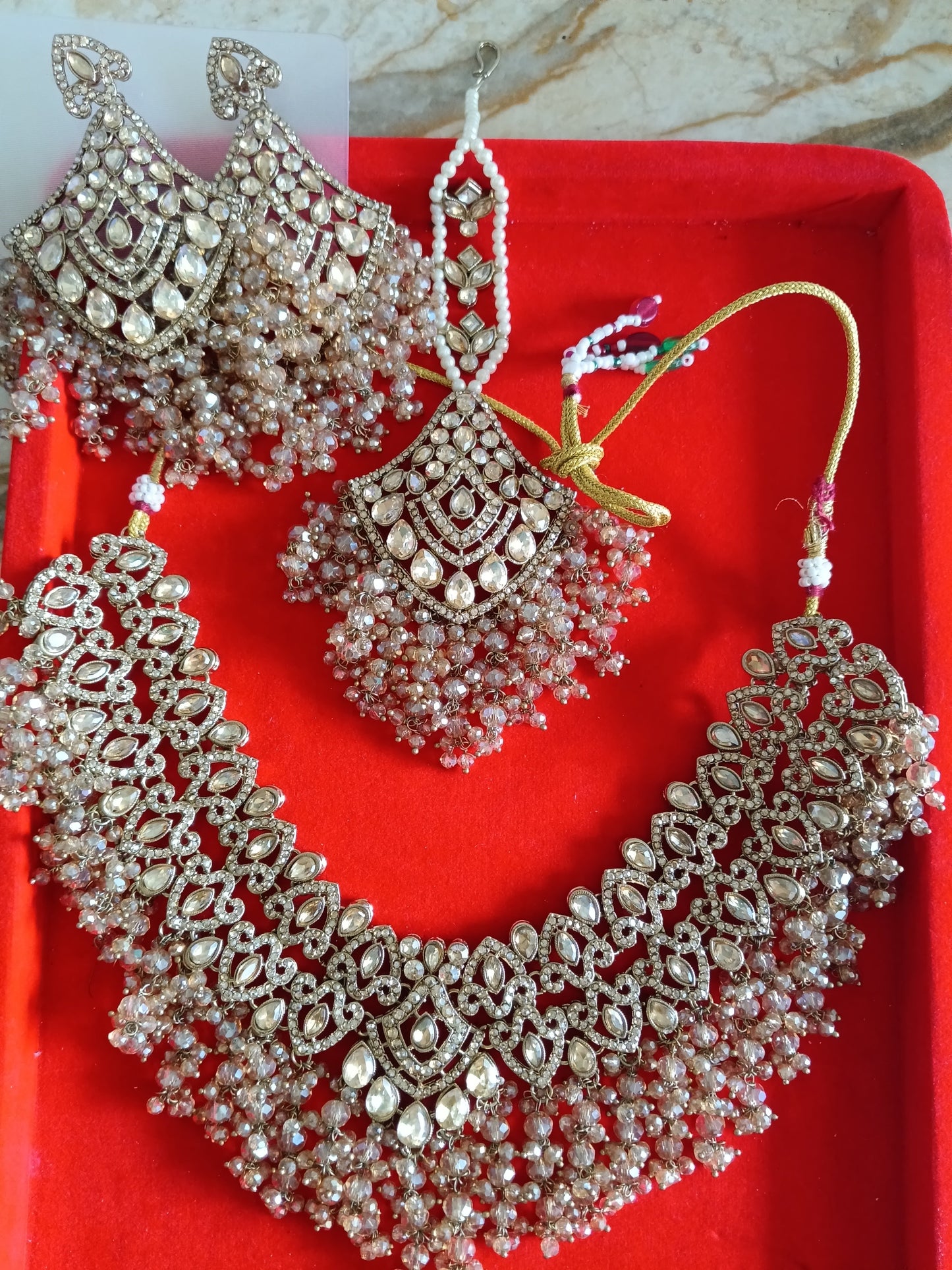 Champagne Crystal Heavy Bridal Jewelry Set