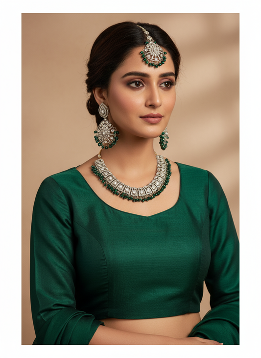 Emerald Green Bead Kundan Bridal Choker Set