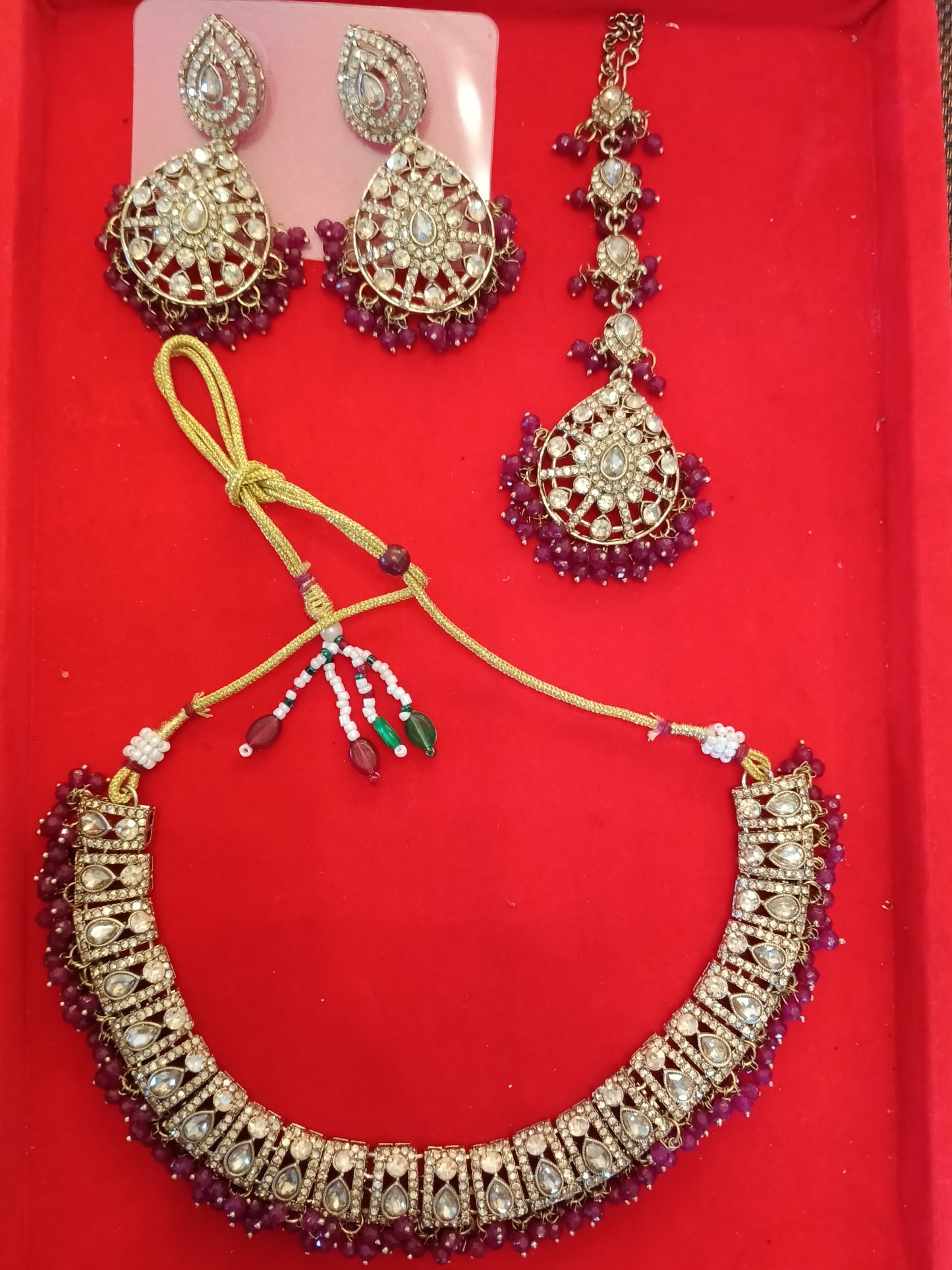 Grand Maroon Ruby Kundan Choker Set with Maang Tikka - Traditional Wedding Set