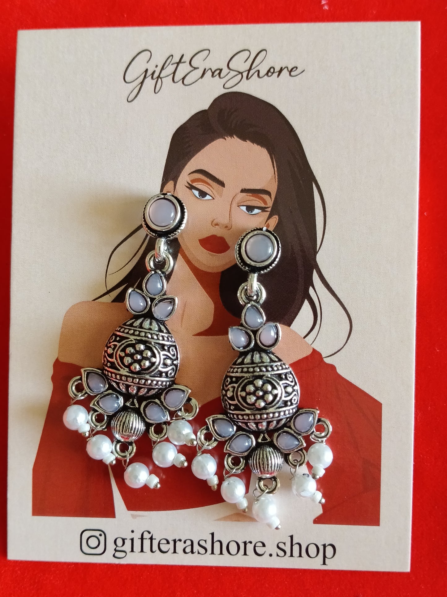 Subtle Lavender & Silver Jhumka Earrings with Pearl Accents