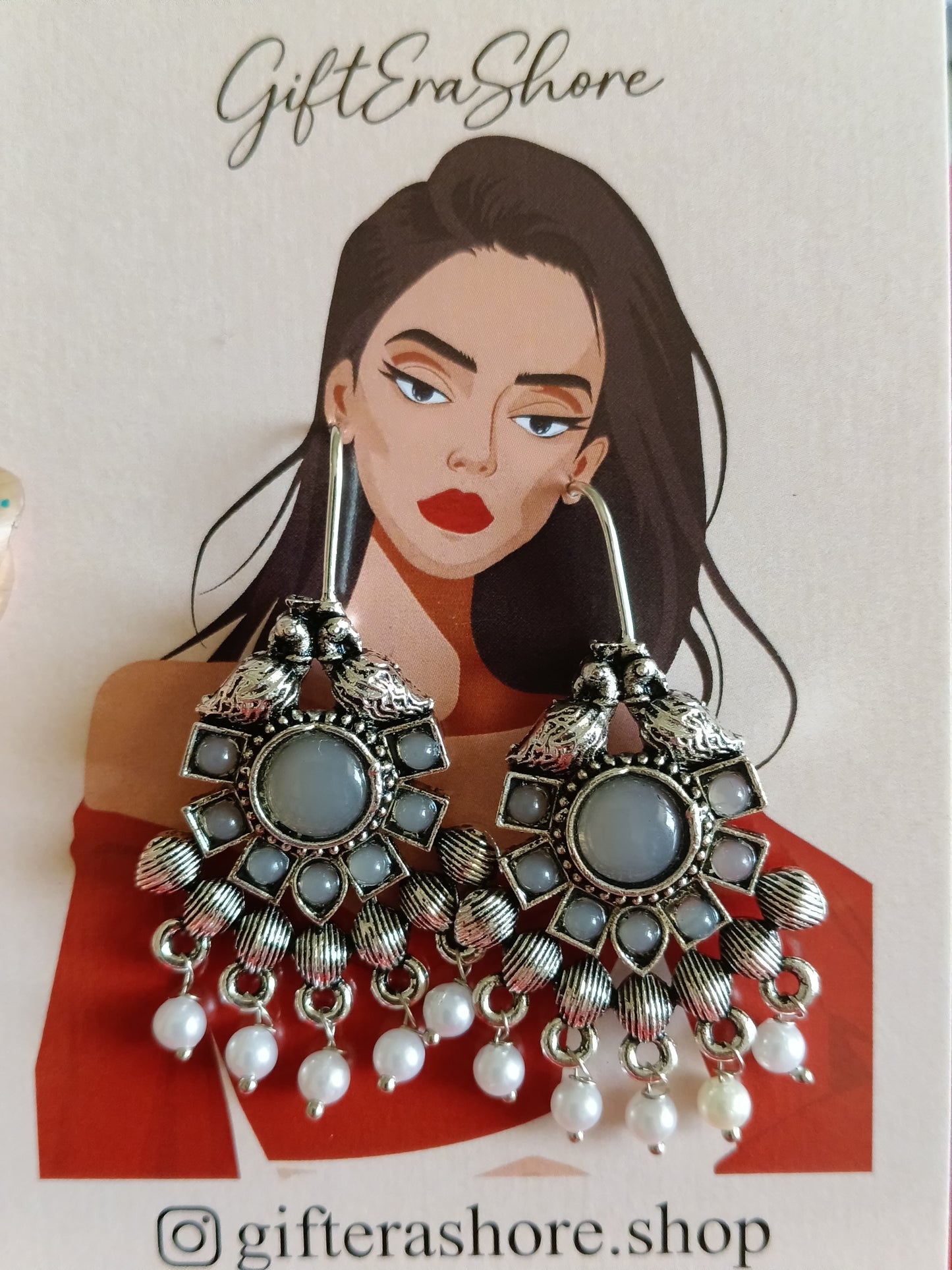 Elegant Smoke Grey Bird & Flower Statement Drops