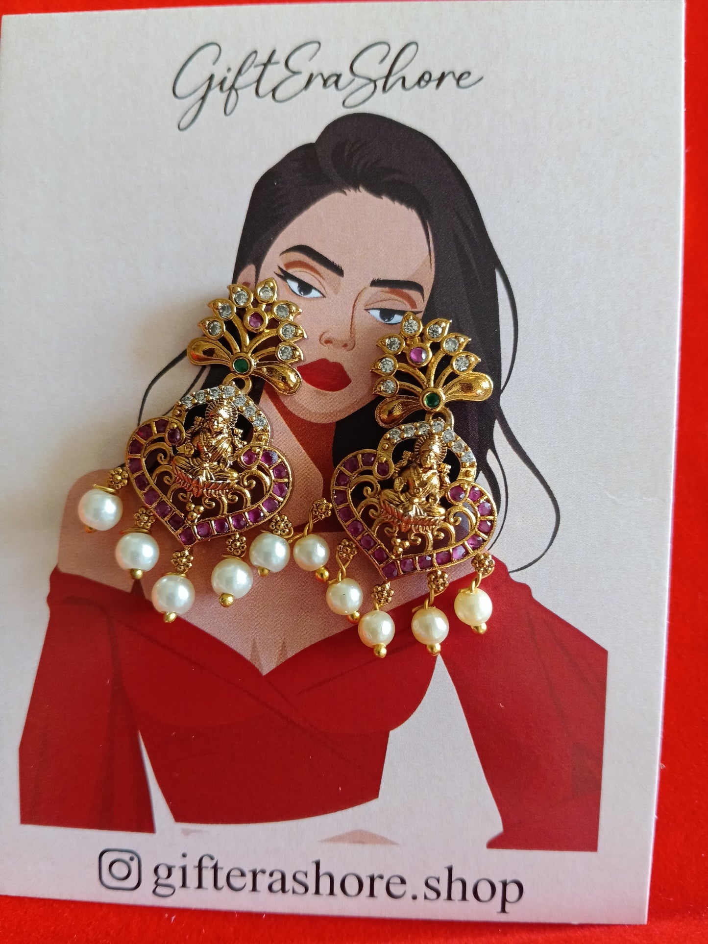 Antique Gold Temple Jewelry Goddess Lakshmi Statement Earrings