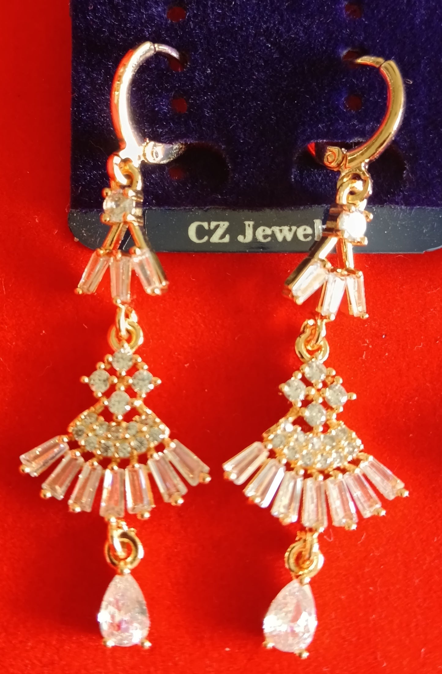 Gold Plated CZ Stone Modern Drop Earrings
