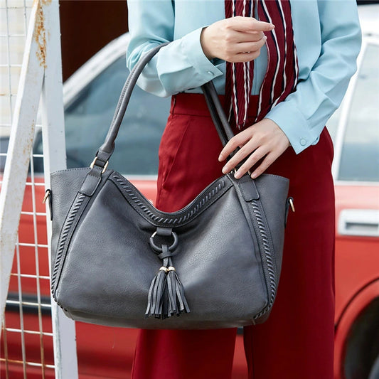 Dark Grey Canvas Leather Tote Bag For Women - Ideal for Casual & Professional Look.
