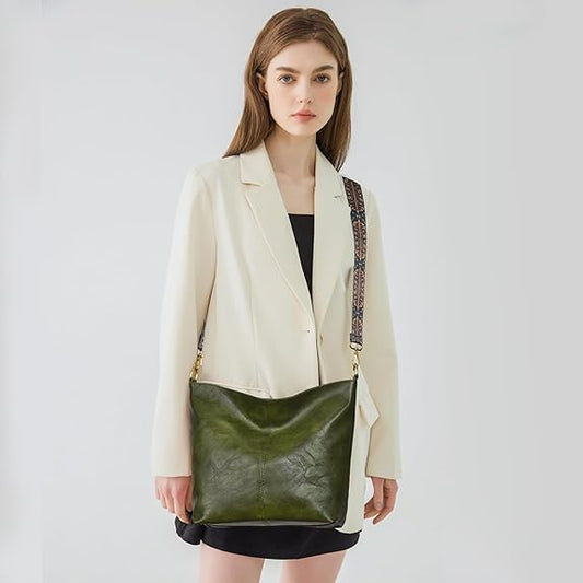 Green Canvas Leather Sling Bag For Women - Ideal for Casual Nightouts and Parties.