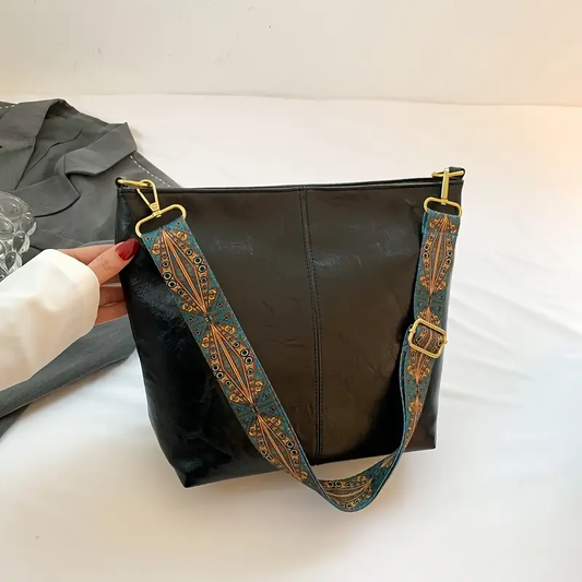 Black Canvas Leather Sling Bag For Women - For Casual Nightouts.