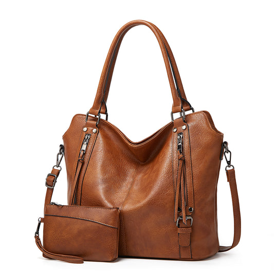 Set Of 2 Brown Leather Handbag For Women.