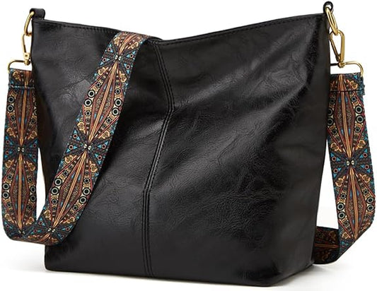 Black Canvas Leather Sling Bag For Women - For Casual Nightouts.