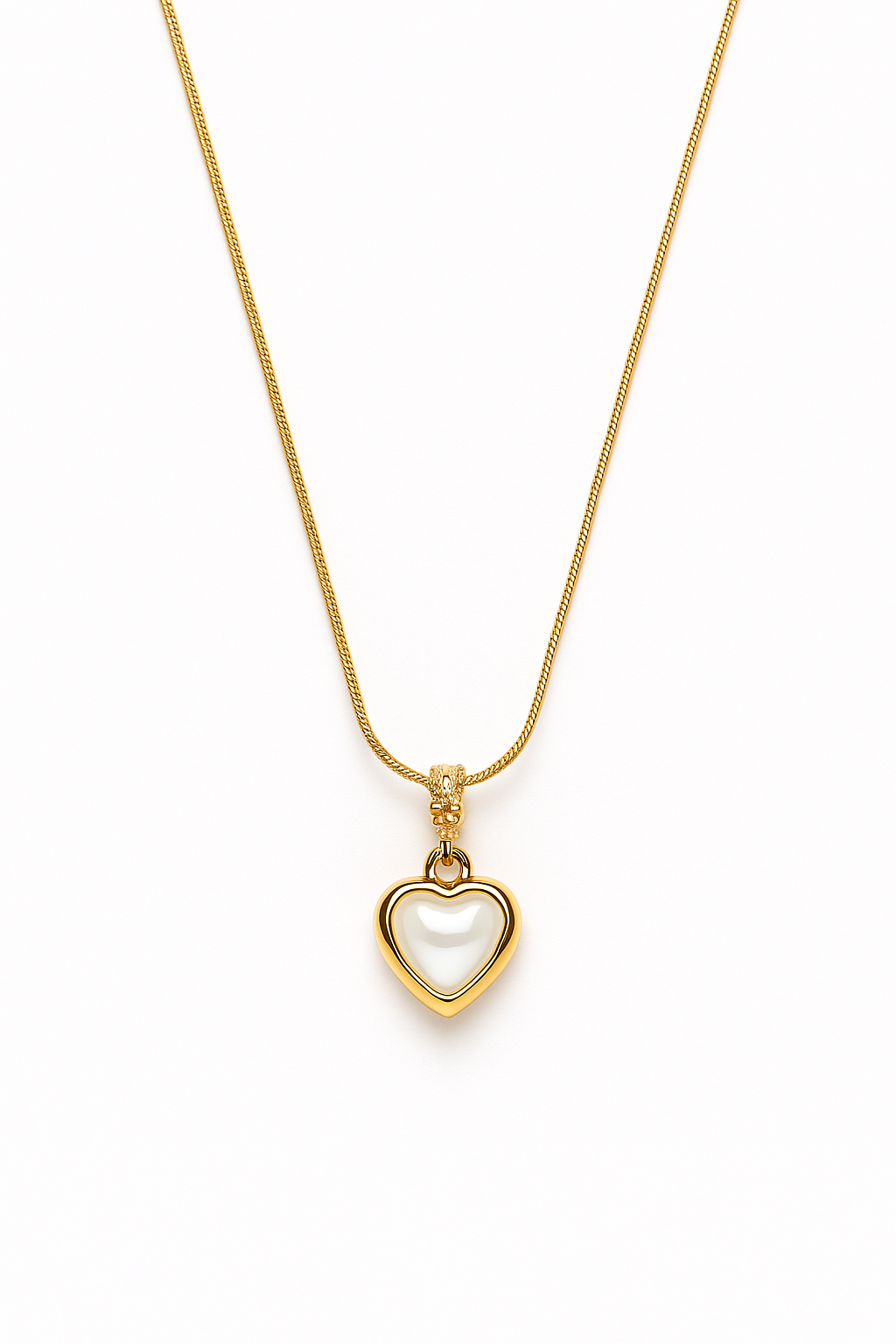 Korean Gold Plated Heart Pendant Necklace with White Enamel – Anti-Tarnish - Gift Era Shore