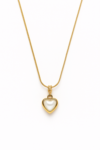 Korean Gold Plated Heart Pendant Necklace with White Enamel – Anti-Tarnish - Gift Era Shore