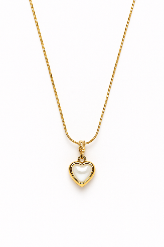 Korean Gold Plated Heart Pendant Necklace with White Enamel – Anti-Tarnish - Gift Era Shore