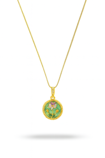 Korean Gold Plated Enamel Lotus Pendant Necklace – Anti-Tarnish - Gift Era Shore