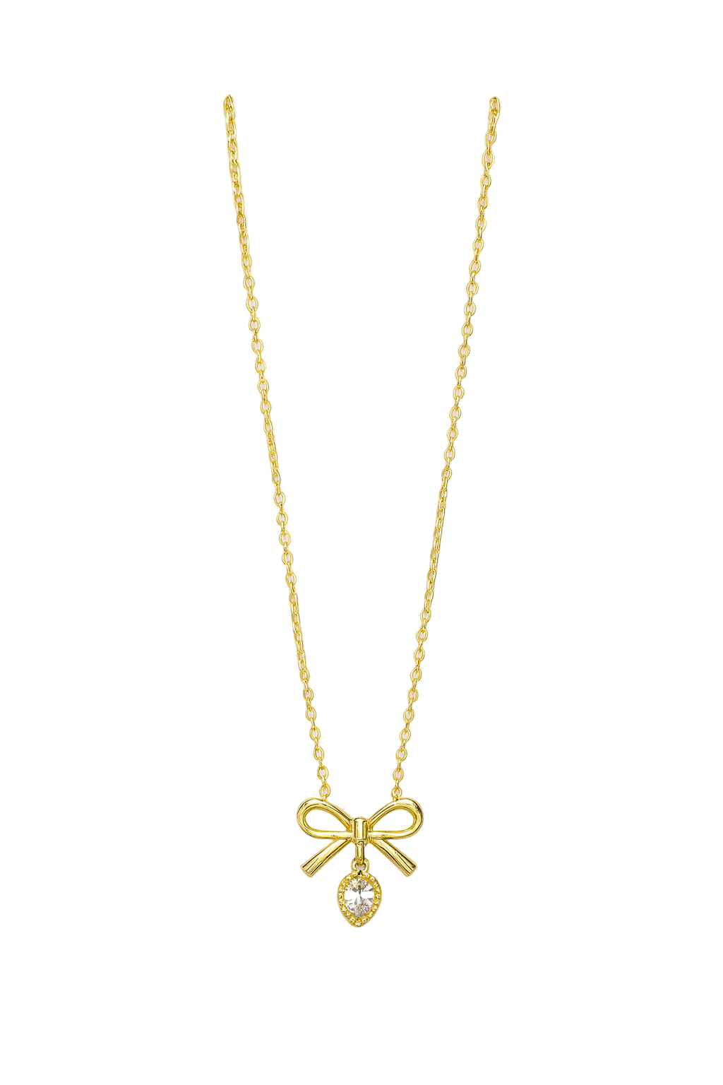 Gold Plated Anti-Tarnish Bow Pendant Necklace with Crystal Drop - Gift Era Shore