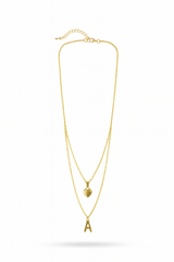 Korean Twin Chain Pendant Necklace – Gold Plated Heart & Initial "A" Charm - Gift Era Shore