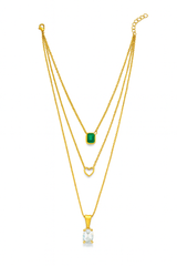 Korean Triple Layered Anti-Tarnish Necklace – Gold Plated with Heart & Crystal Pendants - Gift Era Shore