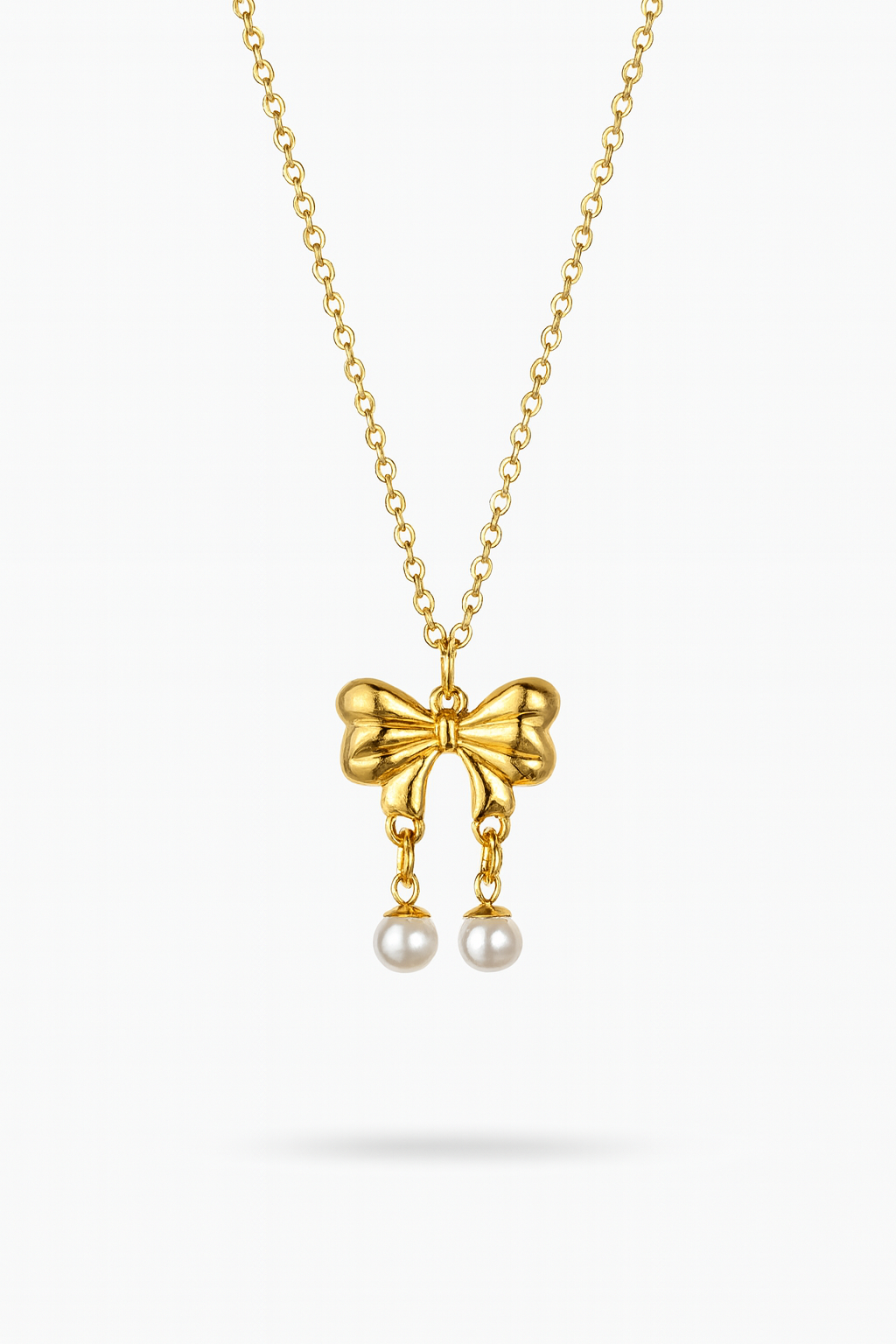 Korean Elegant Bow Pendant Necklace with Pearl Drops – Anti-Tarnish Gold Plated - Gift Era Shore