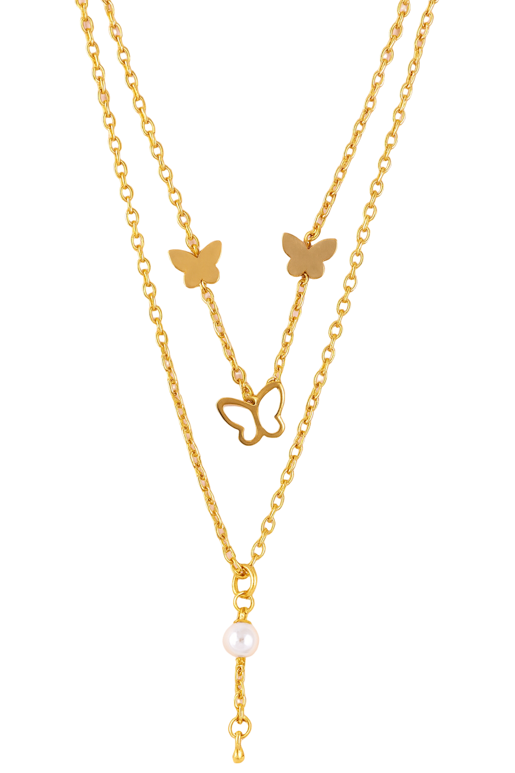 Korean Anti-Tarnish Butterfly Layered Necklace with Pearl Pendant - Gift Era Shore