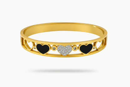Heart Motif Gold Bracelet with Black & Crystal Accents | Romantic Festive Jewellery - Gift Era Shore