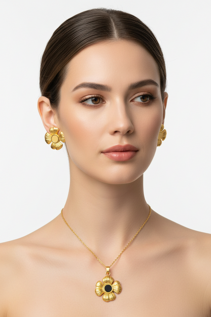 Floral Gold Pendant & Earrings Set | Anti-Tarnish Jewellery